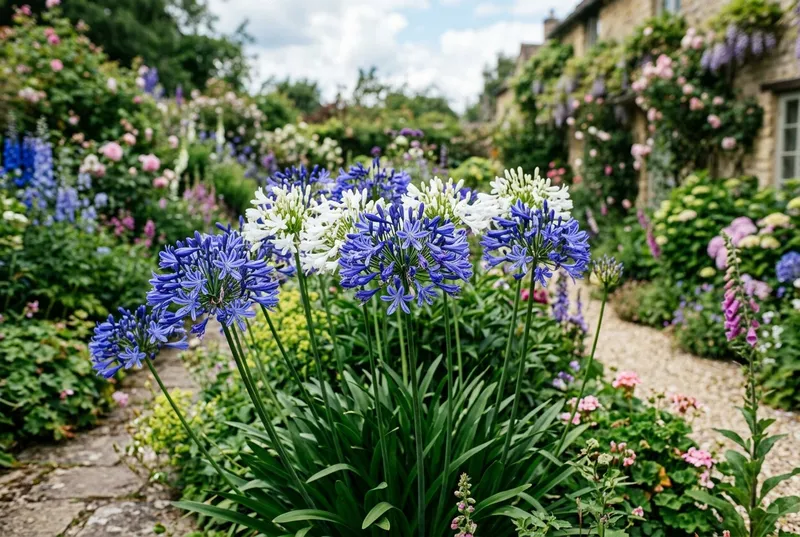 Agapanthus (Agapanthus africanus) growing in a UK garden