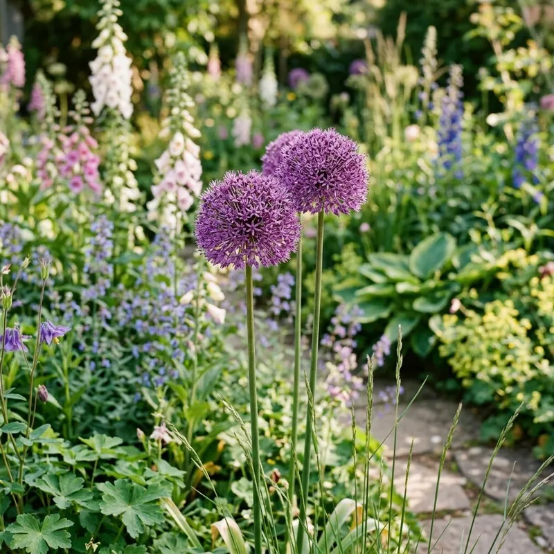 Allium (Allium hollandicum) growing in a UK garden