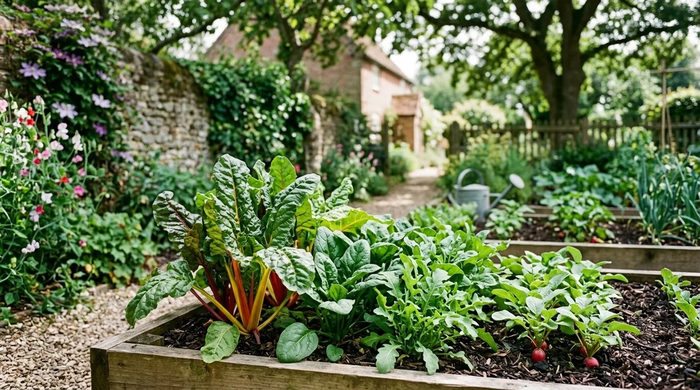 UK garden scene showing best vegetables shade in seasonal context