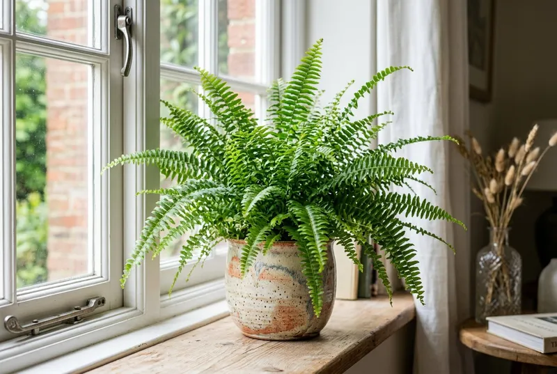 Boston Fern (Indoor) (Nephrolepis exaltata) growing in a UK garden