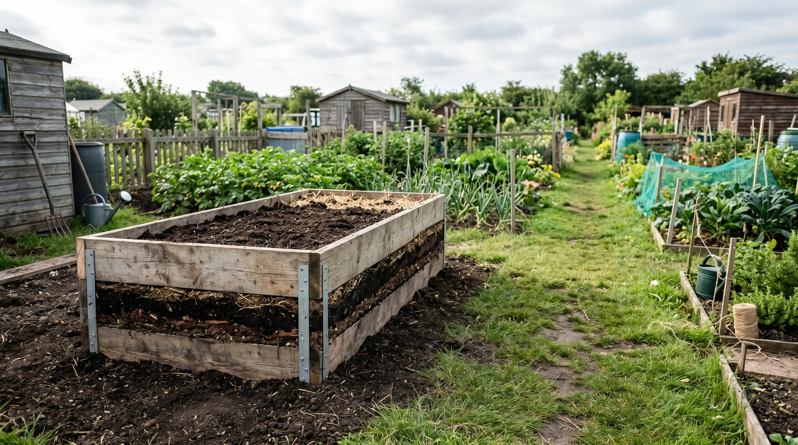 Raised bed completed and filled with soil ready for planting in a UK back garden