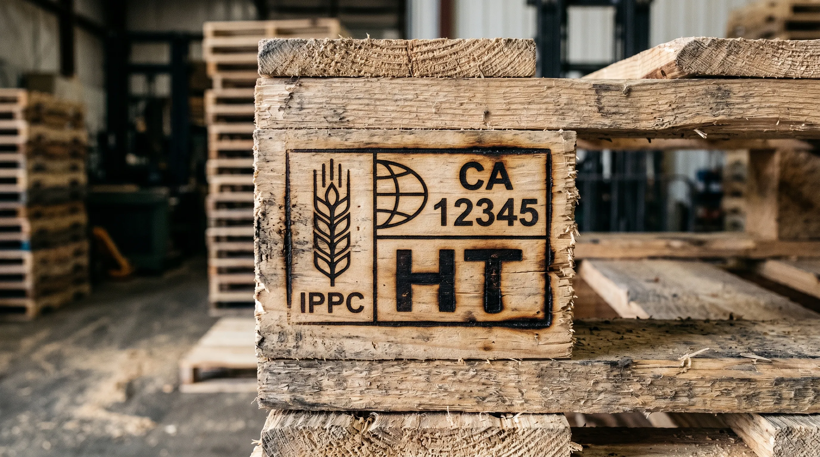 Heat-treated HT stamped pallet showing the IPPC mark suitable for food growing