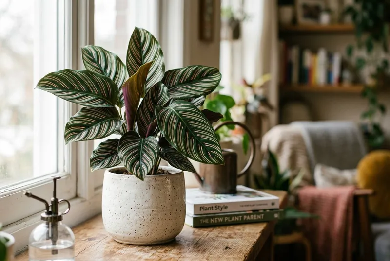 Calathea (Calathea ornata) growing in a UK garden