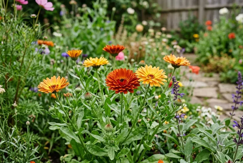 Calendula (Calendula officinalis) growing in a UK garden