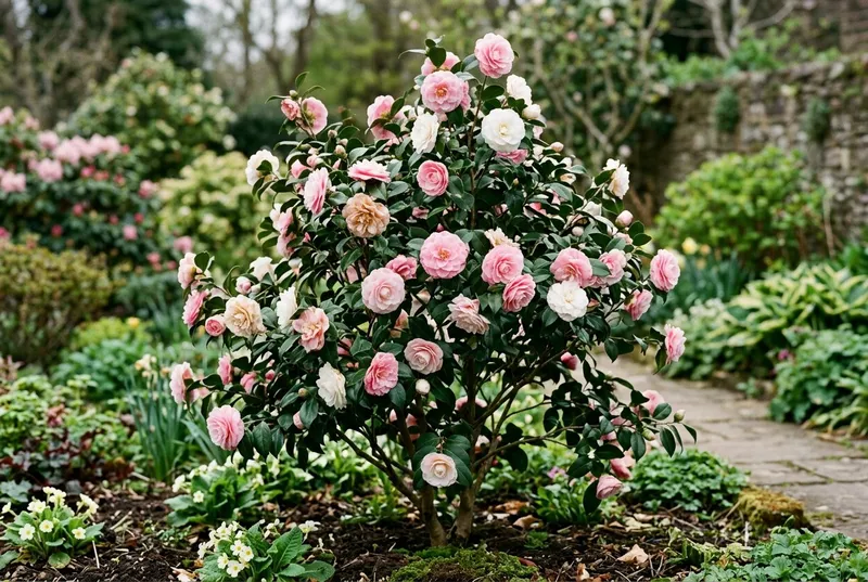 Camellia (Camellia japonica) growing in a UK garden