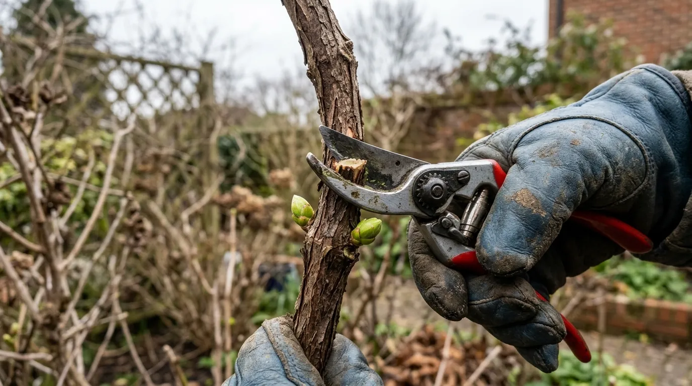 Pruning Group 2 clematis stems to strong buds in February