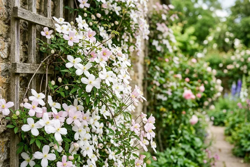 Clematis (Clematis montana) growing in a UK garden
