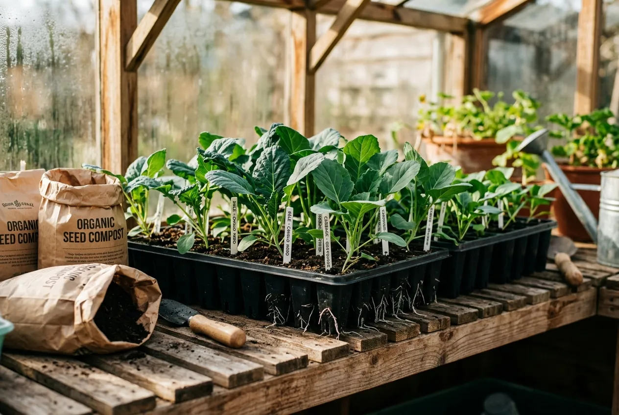 Club root resistant brassica module transplants in deep trays ready for planting out