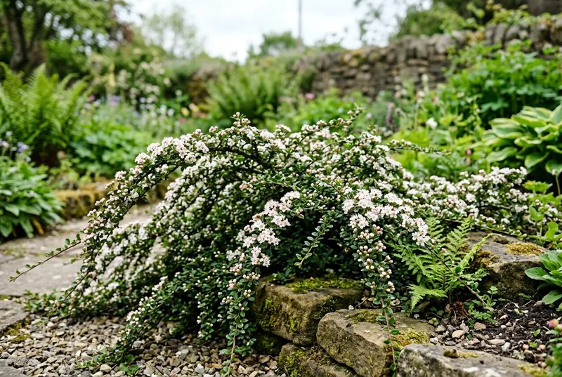 Cotoneaster (Cotoneaster horizontalis) growing in a UK garden