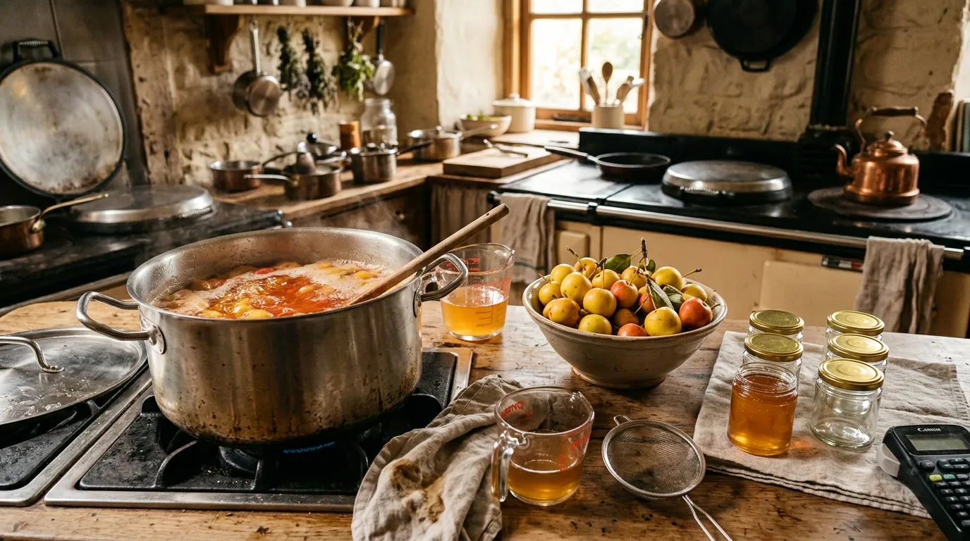 Making crab apple jelly from harvested garden fruit