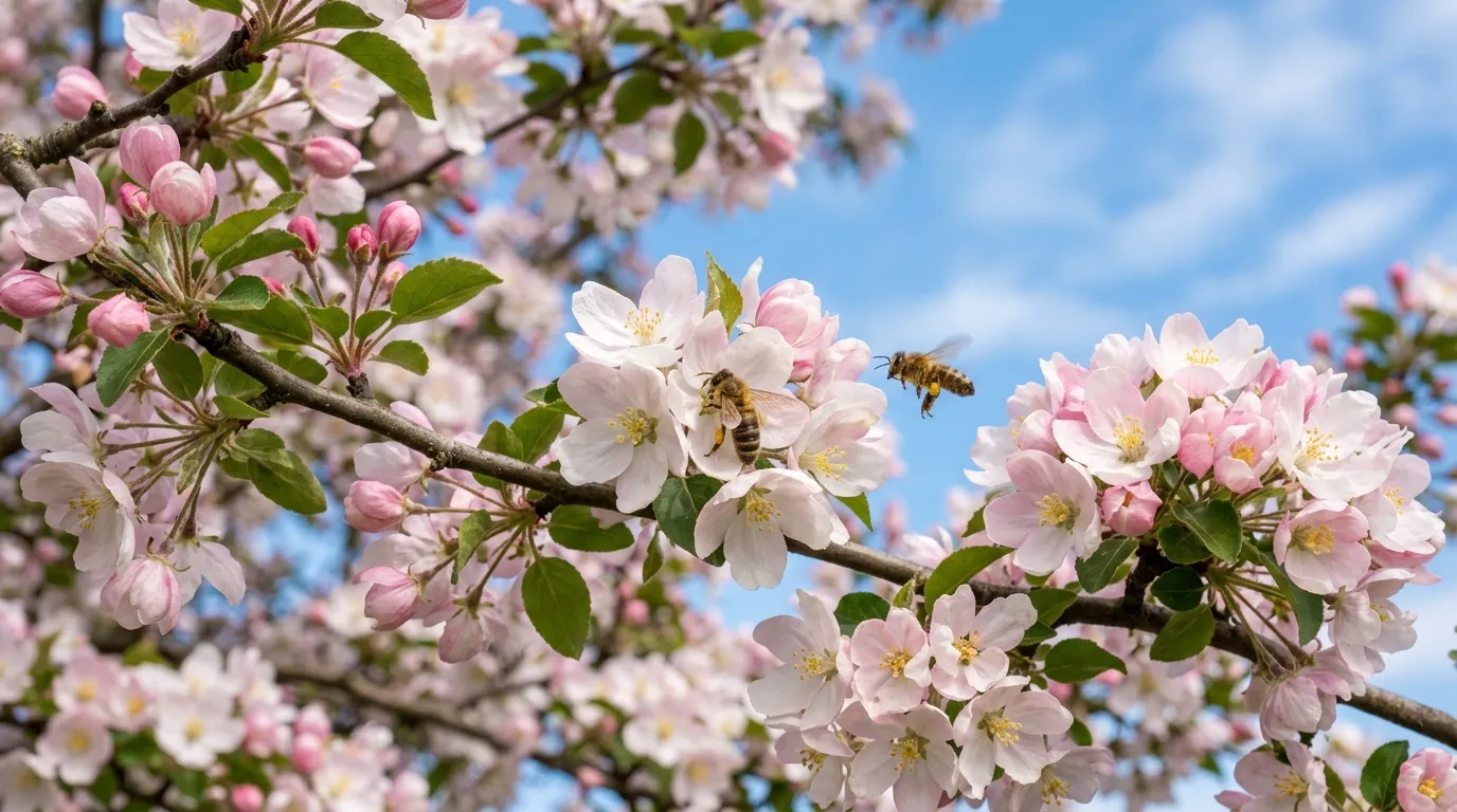 Crab apple tree covered in spring blossom in a UK garden