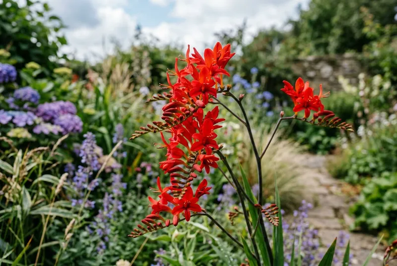 Crocosmia (Crocosmia 'Lucifer') growing in a UK garden