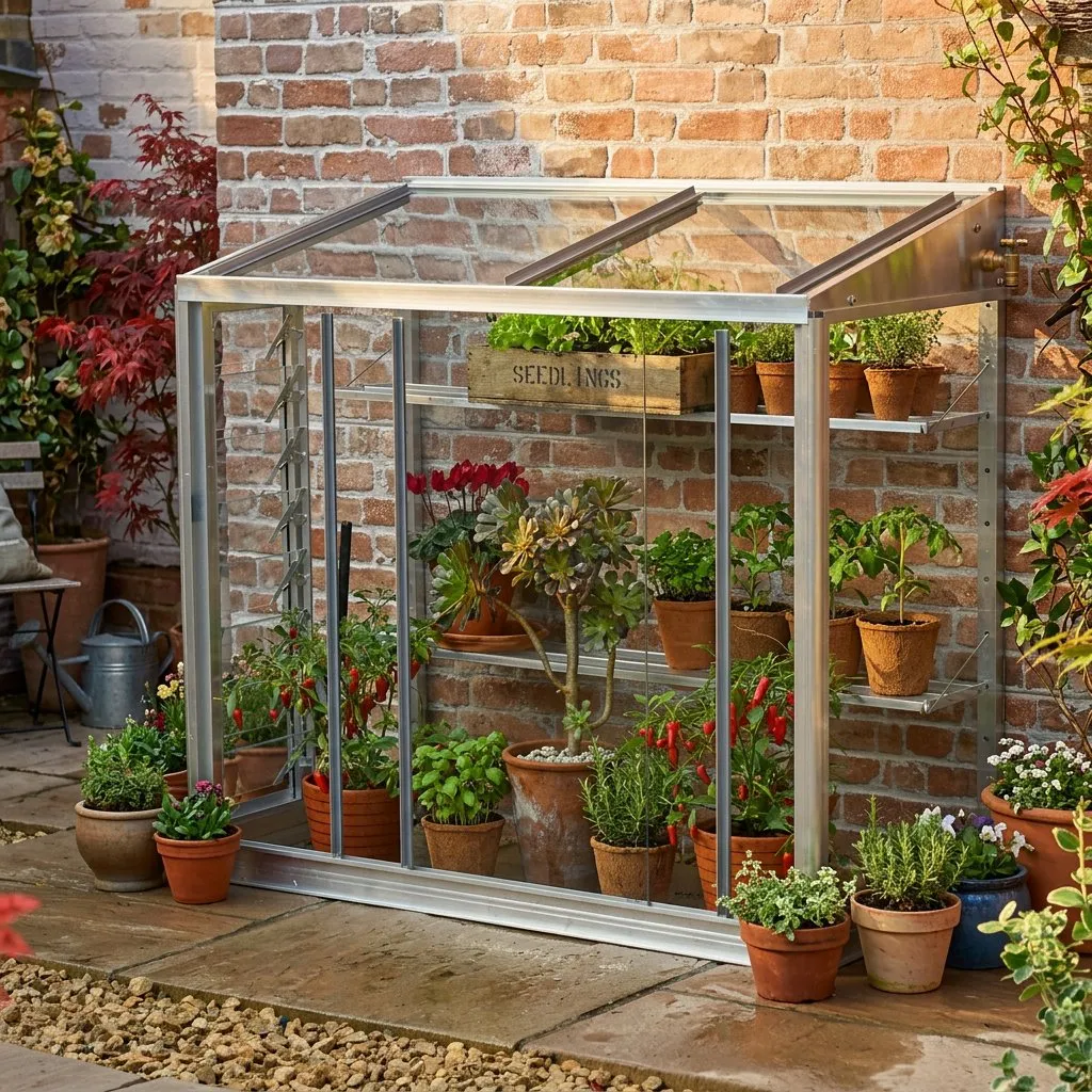 Access Harlow Mini lean-to greenhouse on a patio