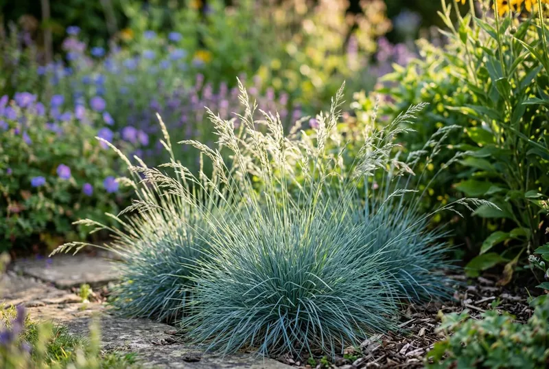 Blue Fescue (Festuca glauca) growing in a UK garden