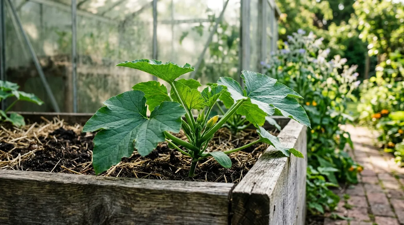 Successfully transplanted seedling thriving in raised bed two weeks after rescue with lush new growth