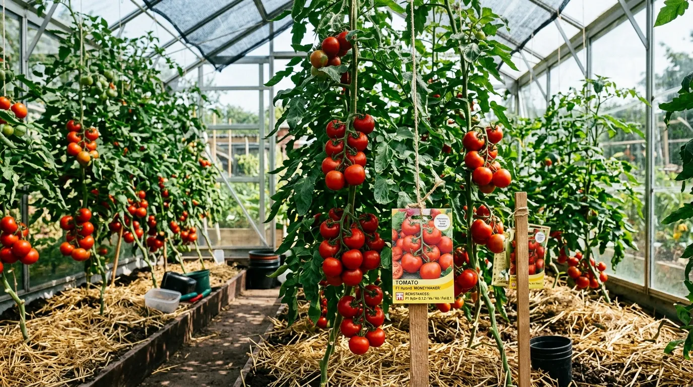 Fusarium-resistant tomato varieties showing F and FF resistance labels on seed packets
