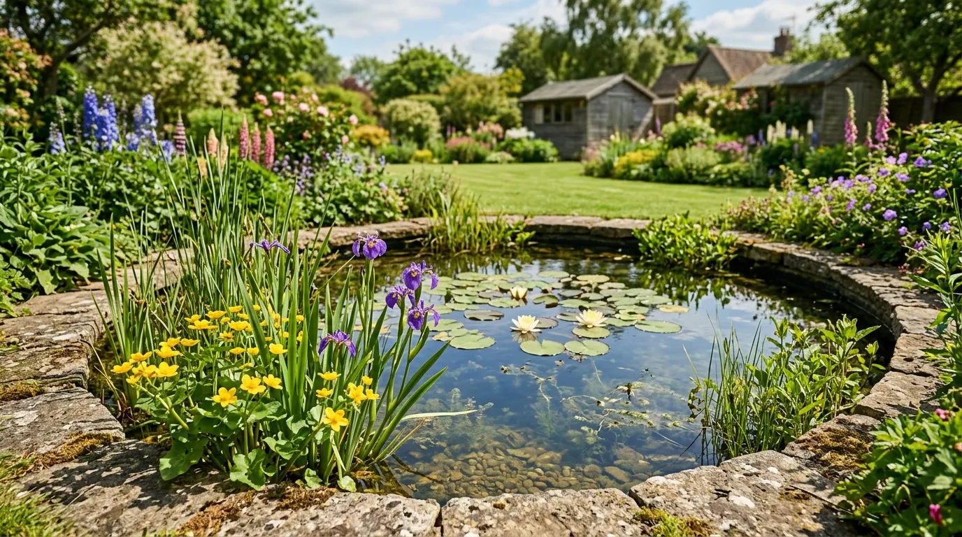 Maintaining a garden pond in the UK with marginal plants and clear water