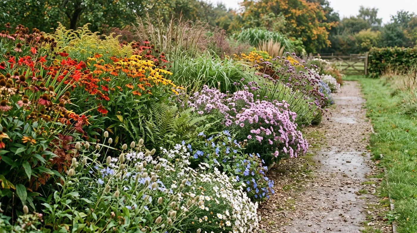 Illustrative colour drift in a modern UK perennial border
