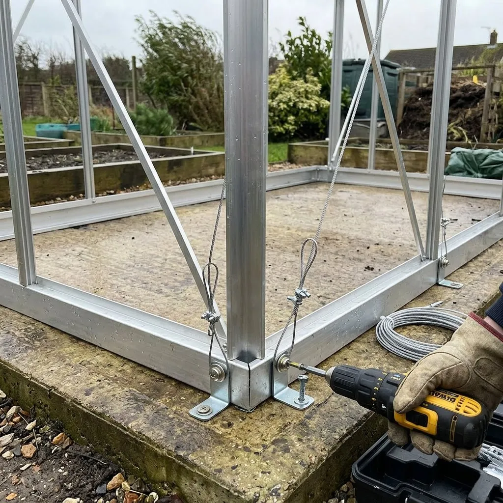 Palram anchor kit securing greenhouse to base