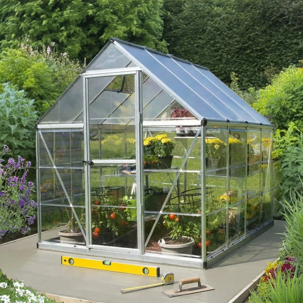 Vitavia Venus 5000 greenhouse on a level concrete base in a UK garden