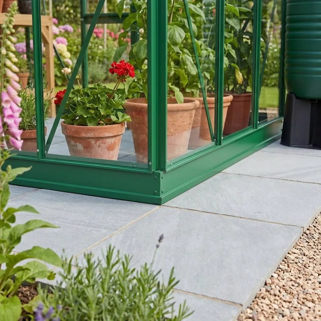 Spring greenhouse interior filled with seed trays and early seedlings