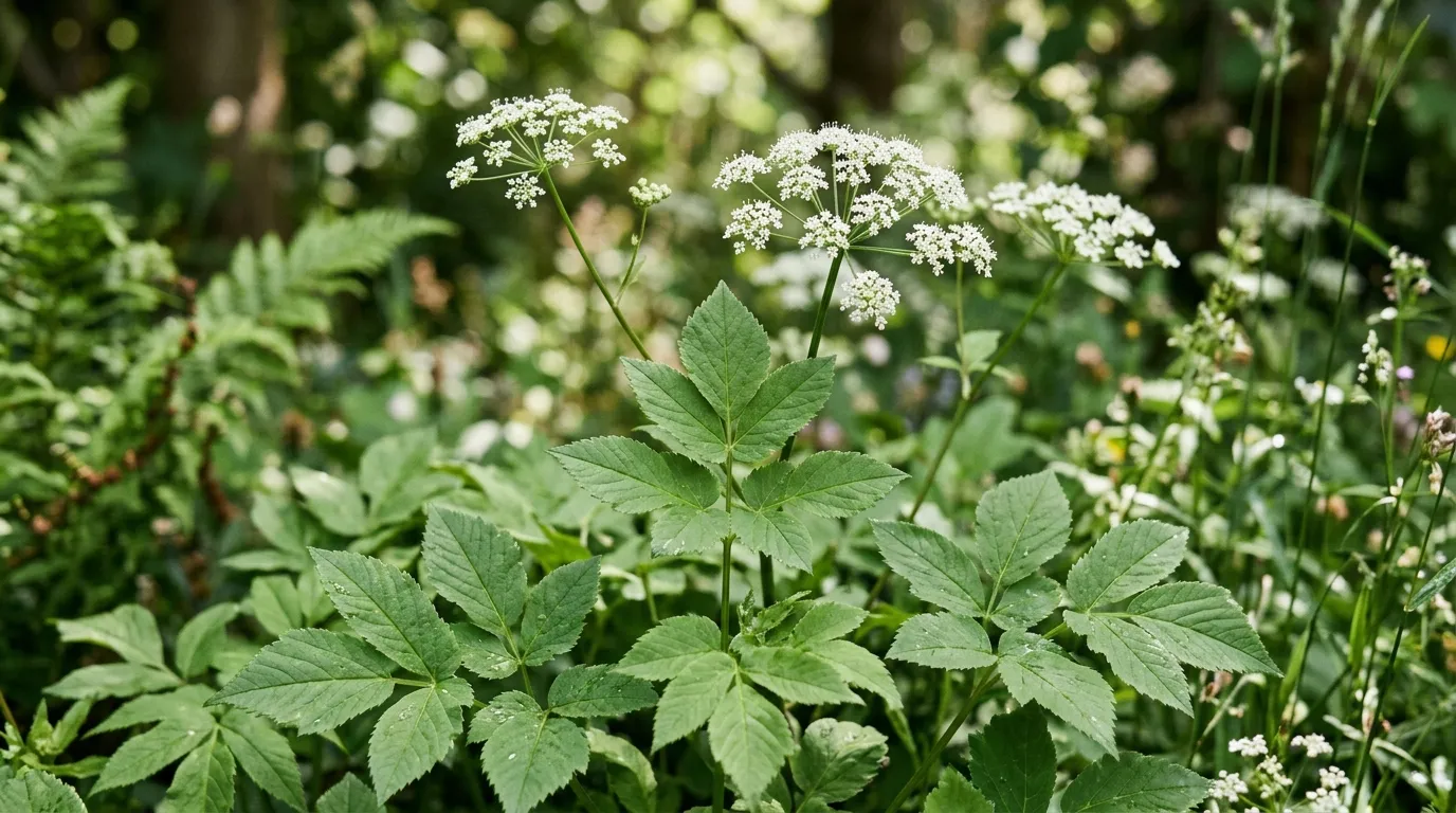 Ground elder leaves showing the distinctive three-lobed shape for identification