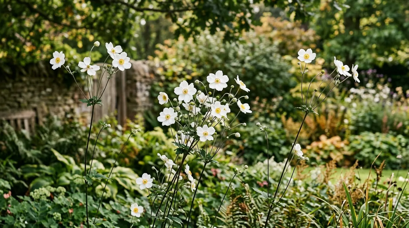 Anemone flowers in shades of red, pink, and purple blooming in a spring UK garden border