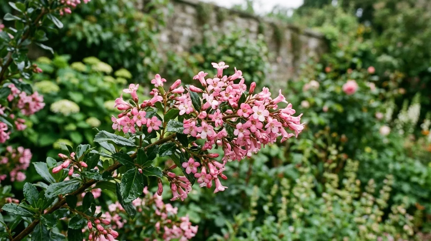 Close-up of escallonia flowering in a UK garden border for escallonia guide