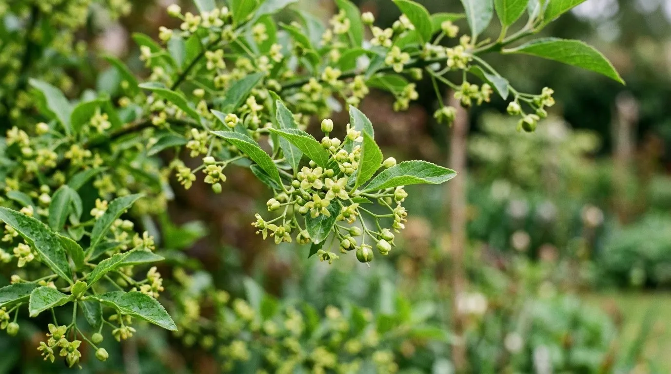 Close-up of euonymus flowering in a UK garden border for euonymus guide