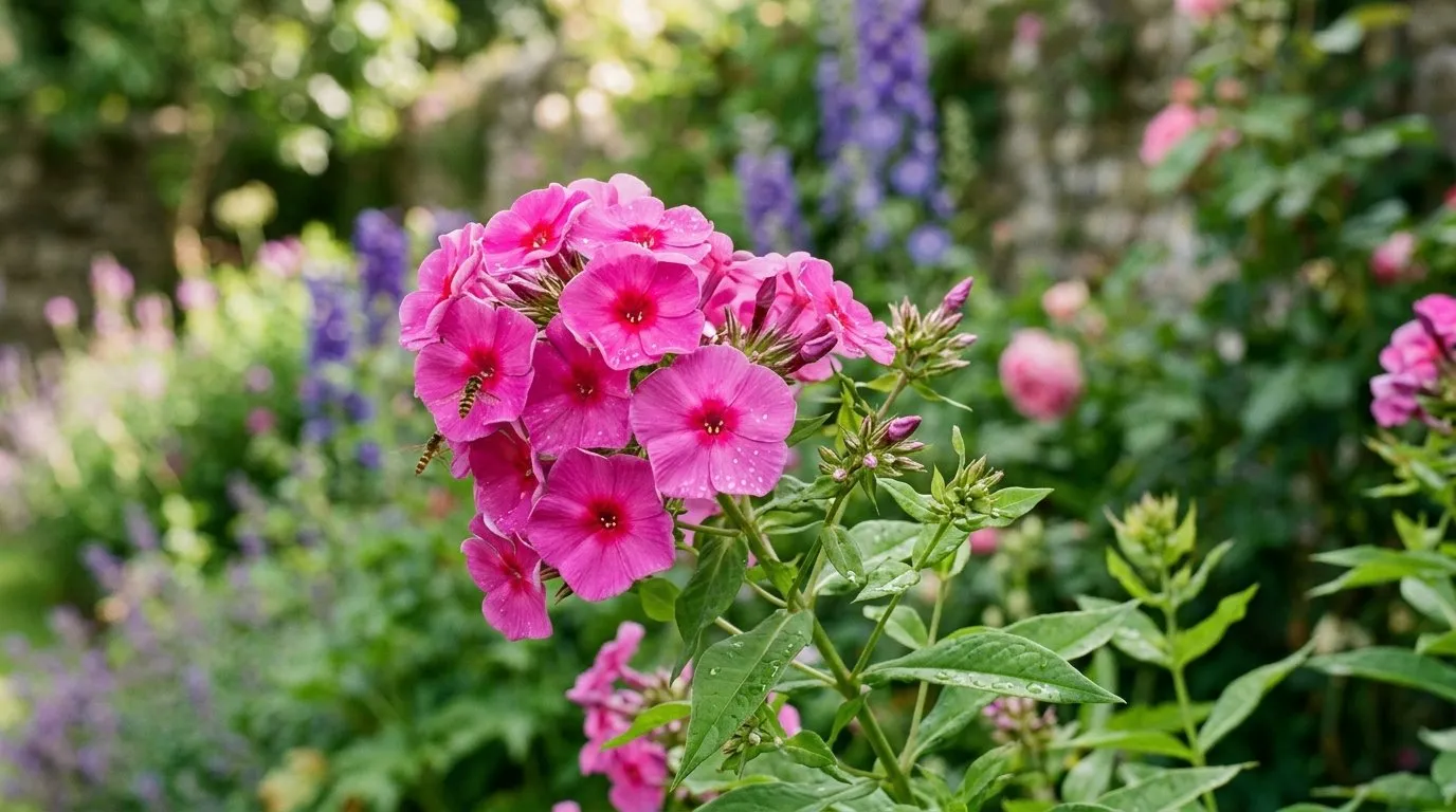 Close-up of phlox flowering in a UK garden border for phlox guide
