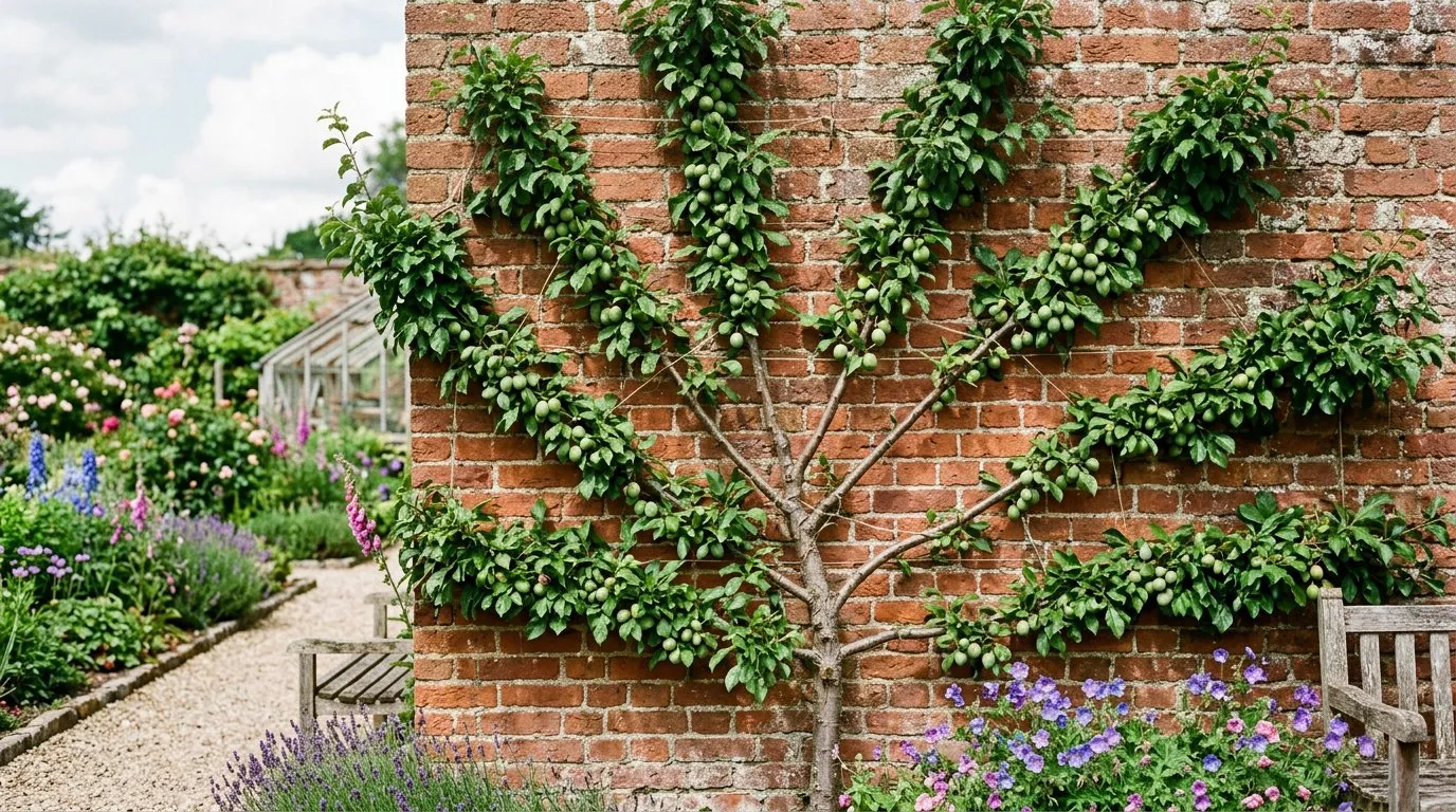 Plum tree fan-trained against a warm south-facing wall