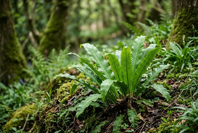 Hart's Tongue Fern (Asplenium scolopendrium) growing in a UK garden