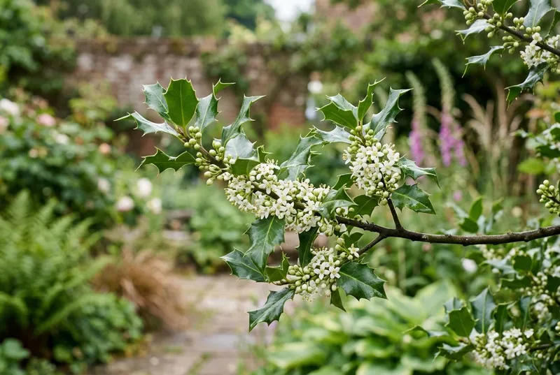 Holly (Ilex aquifolium) growing in a UK garden