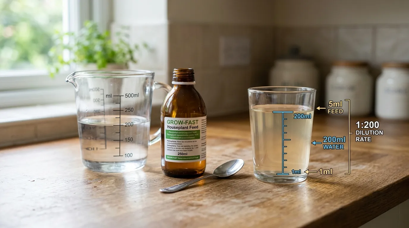 A measuring jug and 5ml medicine spoon for accurate houseplant feed dilution