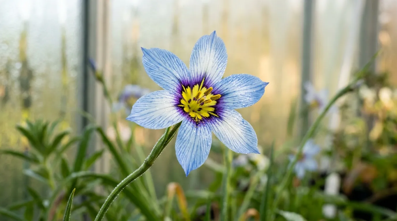 Close-up of star-shaped blue and white Leucocoryne glory of the sun flowers with a contrasting eye