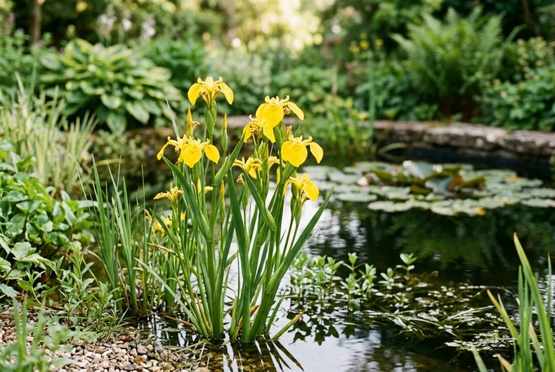 Yellow Flag Iris (Iris pseudacorus) growing in a UK garden