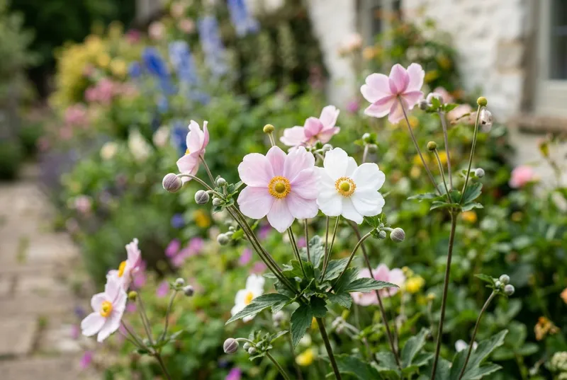 Japanese Anemone (Anemone x hybrida) growing in a UK garden