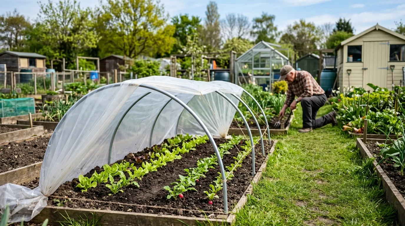 Ventilating a low tunnel by lifting the sides on a warm spring day