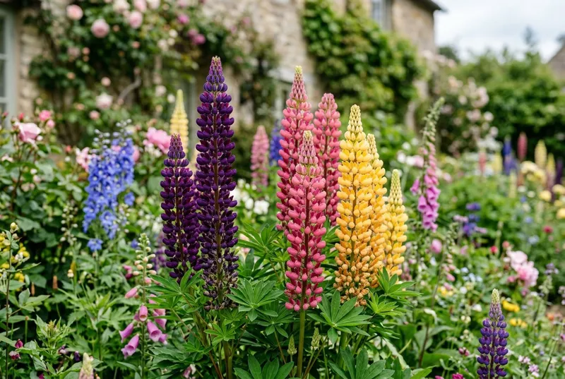 Lupin (Lupinus polyphyllus) growing in a UK garden