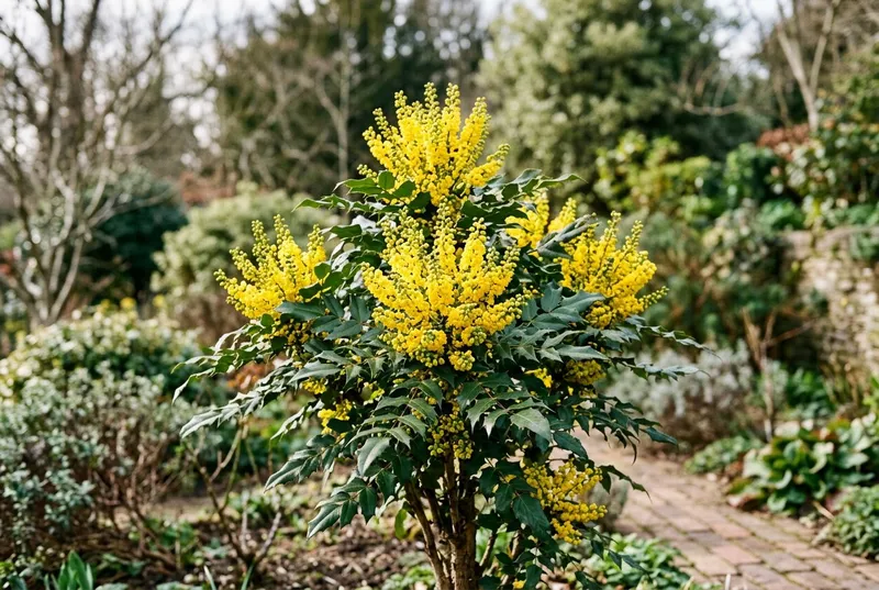 Mahonia (Mahonia x media) growing in a UK garden
