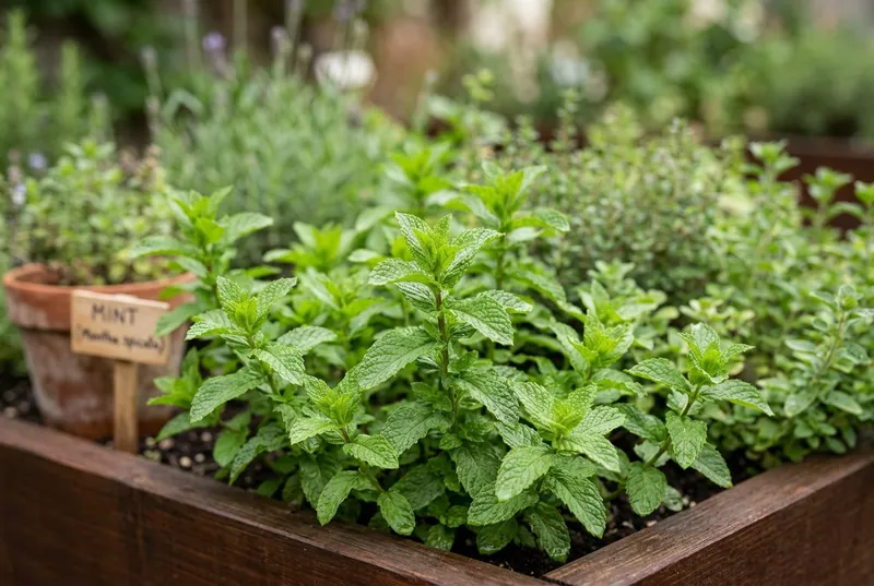 Mint (Mentha spicata) growing in a UK garden