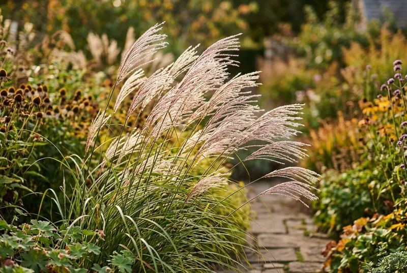 Miscanthus (Miscanthus sinensis) growing in a UK garden