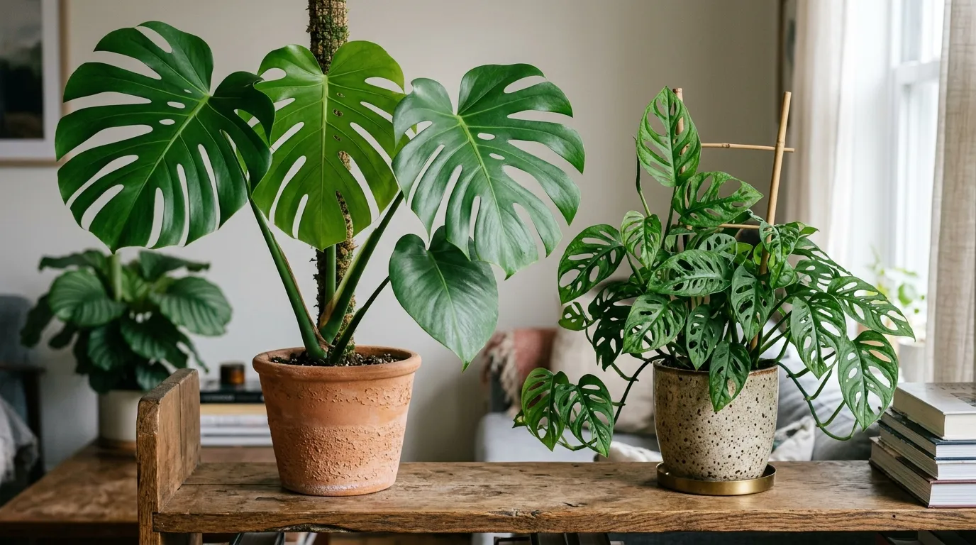 Comparison of monstera deliciosa and monstera adansonii leaf shapes