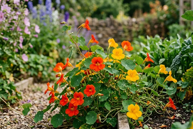 Nasturtium (Tropaeolum majus) growing in a UK garden