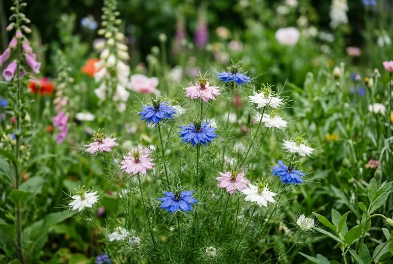Nigella (Nigella damascena) growing in a UK garden