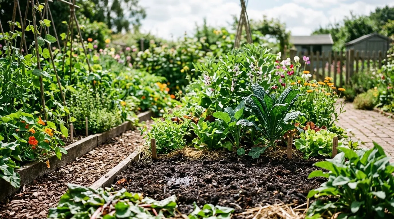 UK garden scene showing no dig heavy clay soil in seasonal context