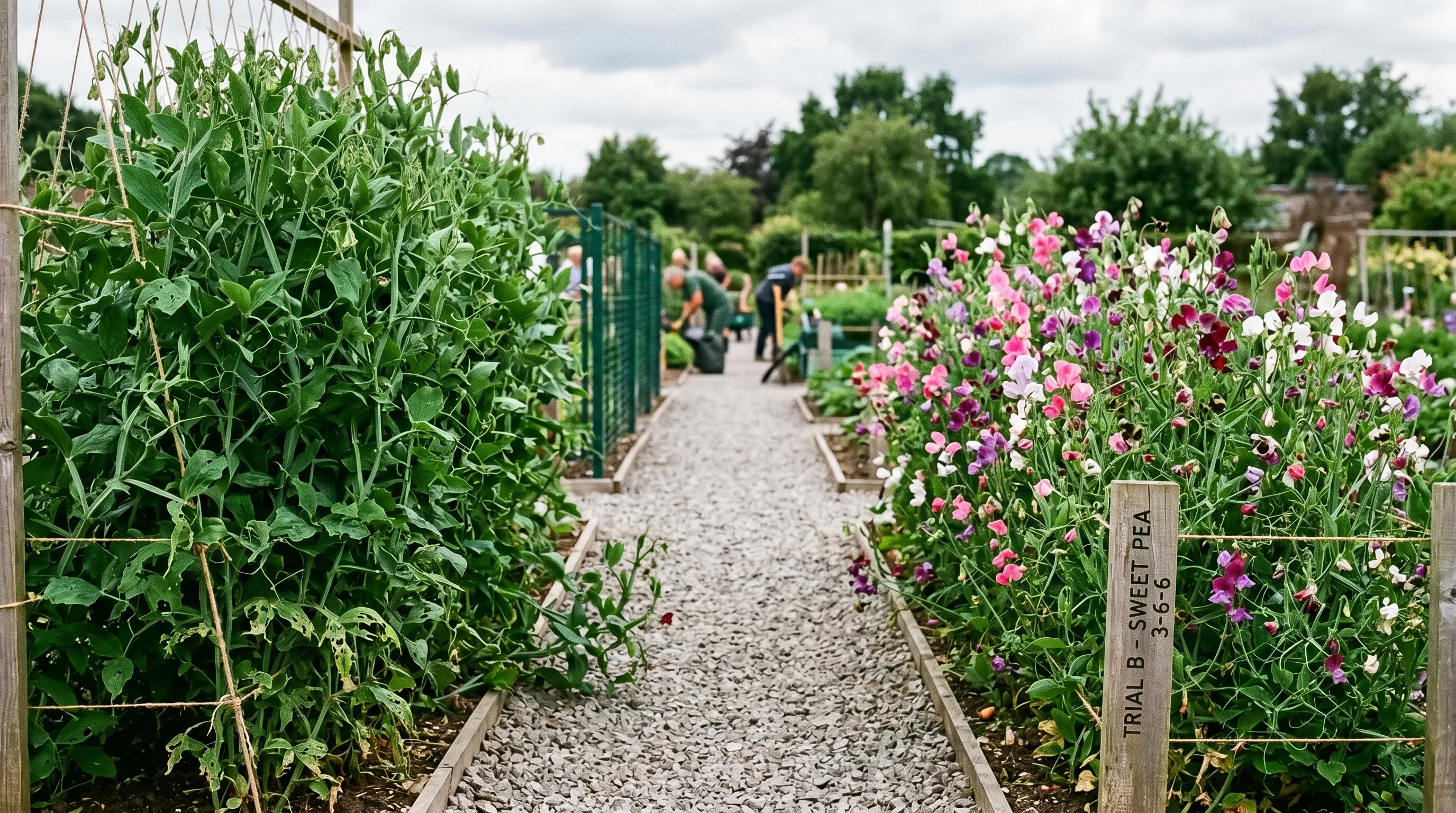 Side-by-side trial plot showing leafy high-N planting versus flower-rich low-N planting in the Staffordshire test garden