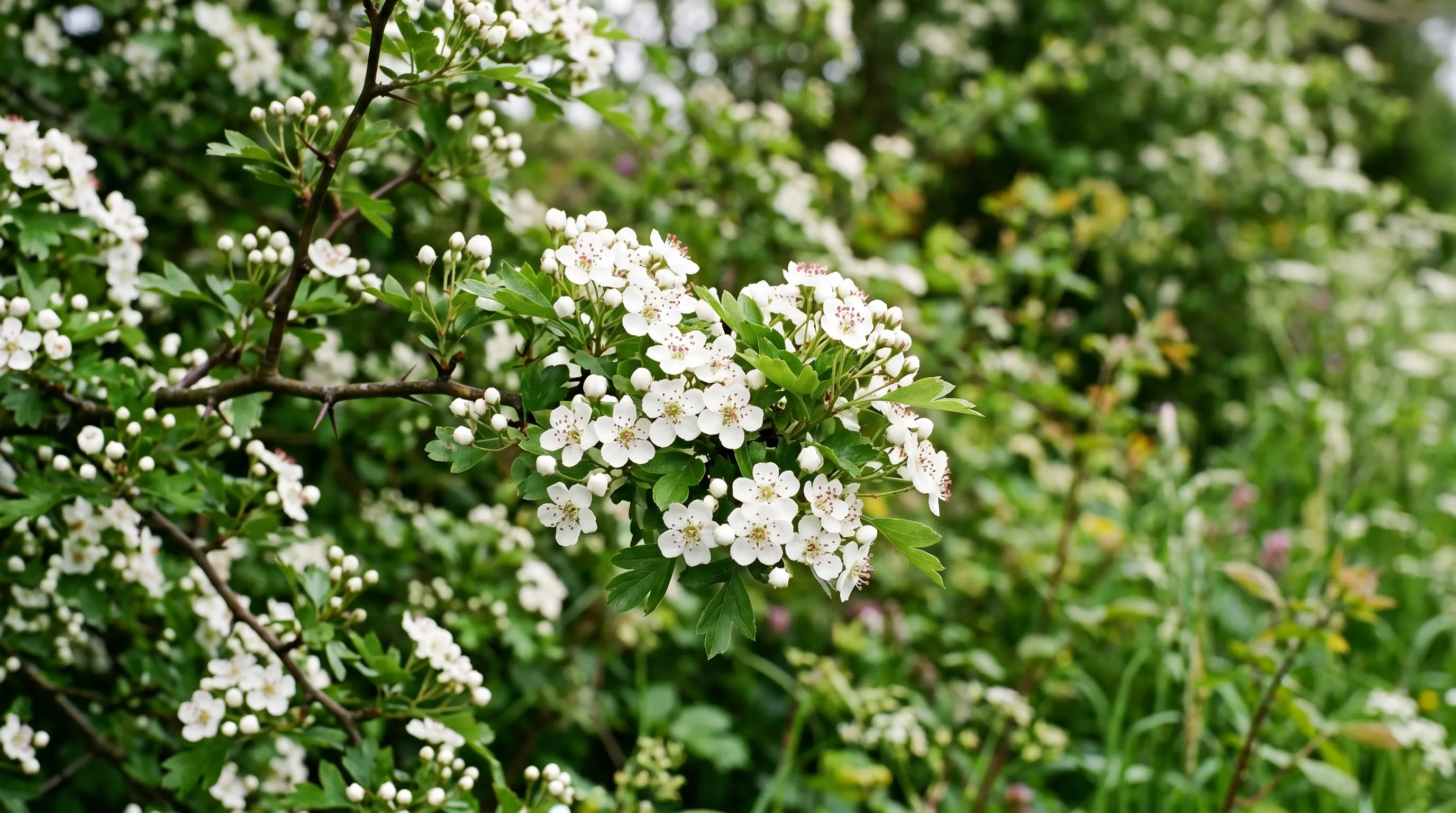 Hawthorn blossom in a UK hedgerow in late April timing aid for onion root fly emergence prediction