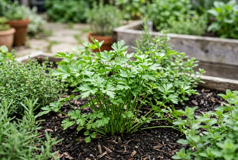 Parsley (Petroselinum crispum) growing in a UK garden
