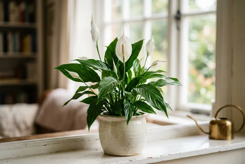 Peace Lily (Spathiphyllum wallisii) growing in a UK garden